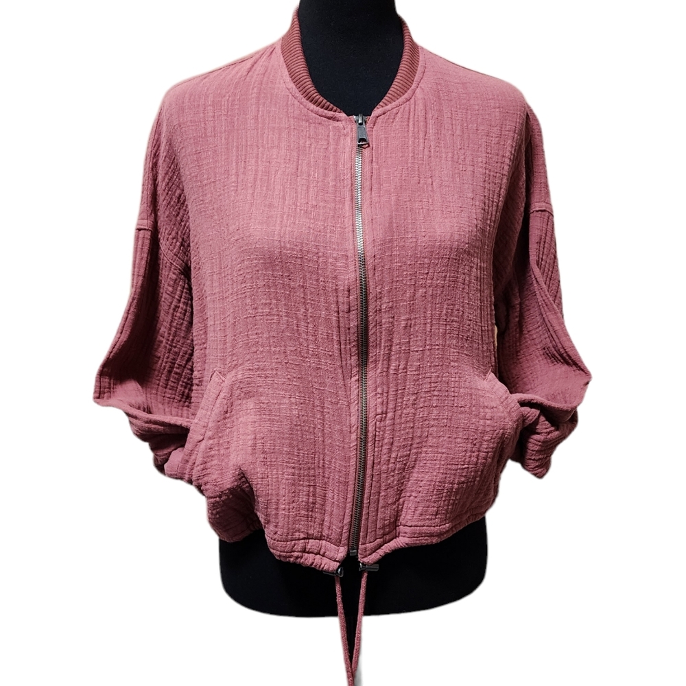 Natural Reflections Magenta Slub Cotton Gauze Zip Up Jacket